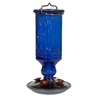 Perky Pet Cobalt Blue Antique Glass Bottle Hummingbird Feeder